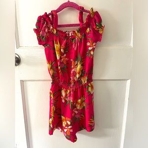 Fuchsia Floral BCBG Girls Off the Shoulder Romper -sz 7/8